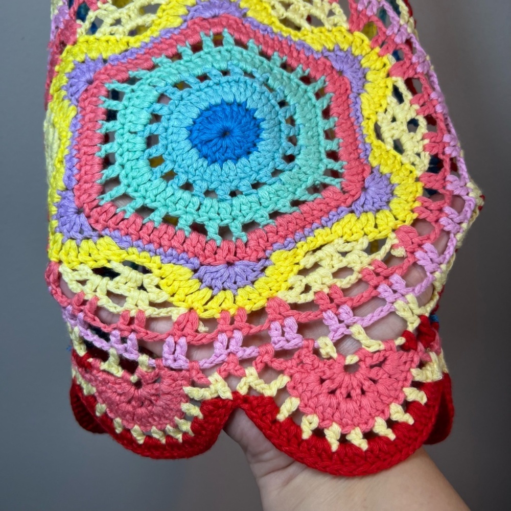 Boho Hippie Crochet Tank Top Multicolor Scalloped Hem Festival Summer Size Small - Picture 5 of 11